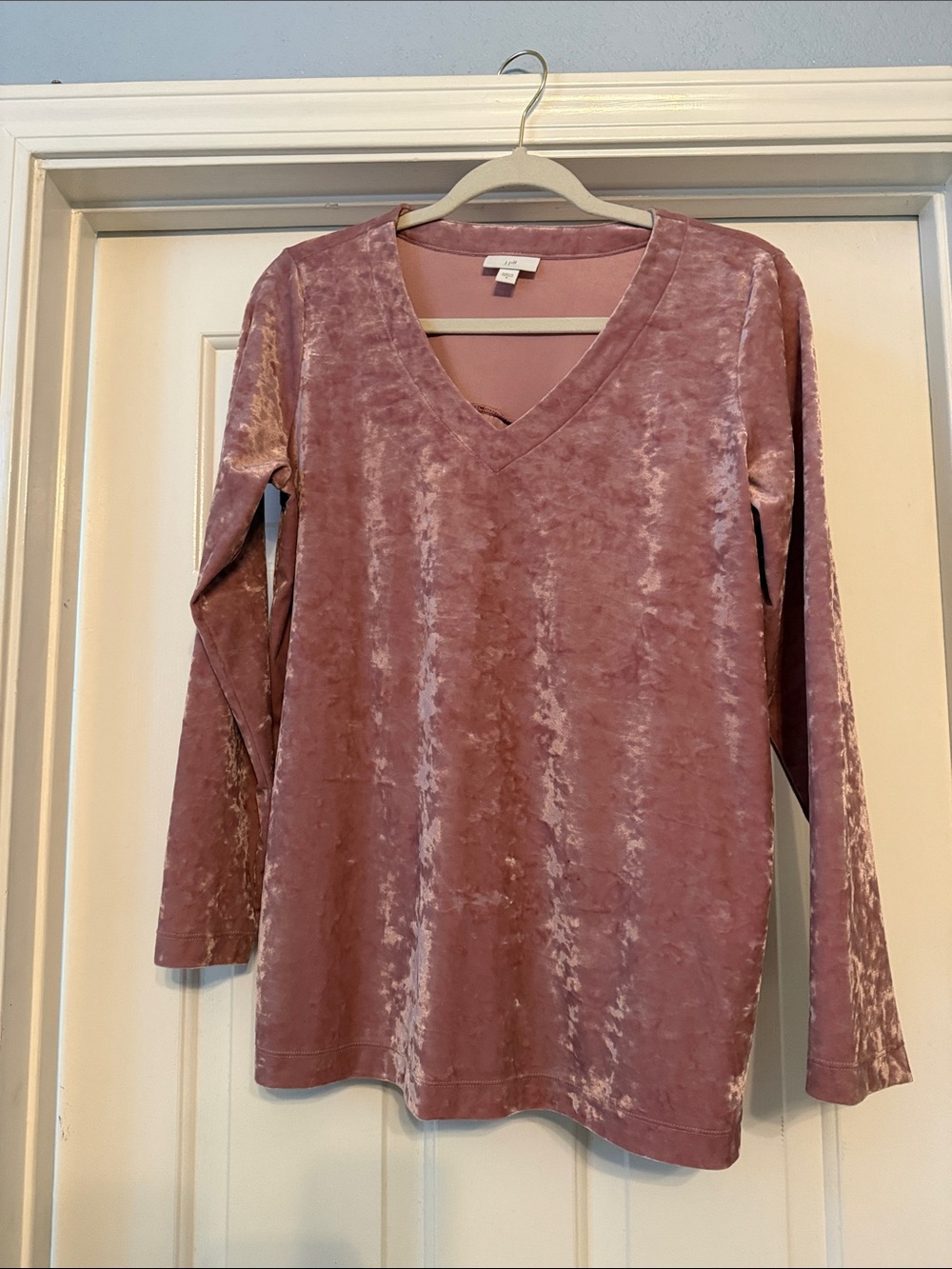 J. Jill Crushed Velvet V-Neck Long Sleeve Top - Dusty Rose